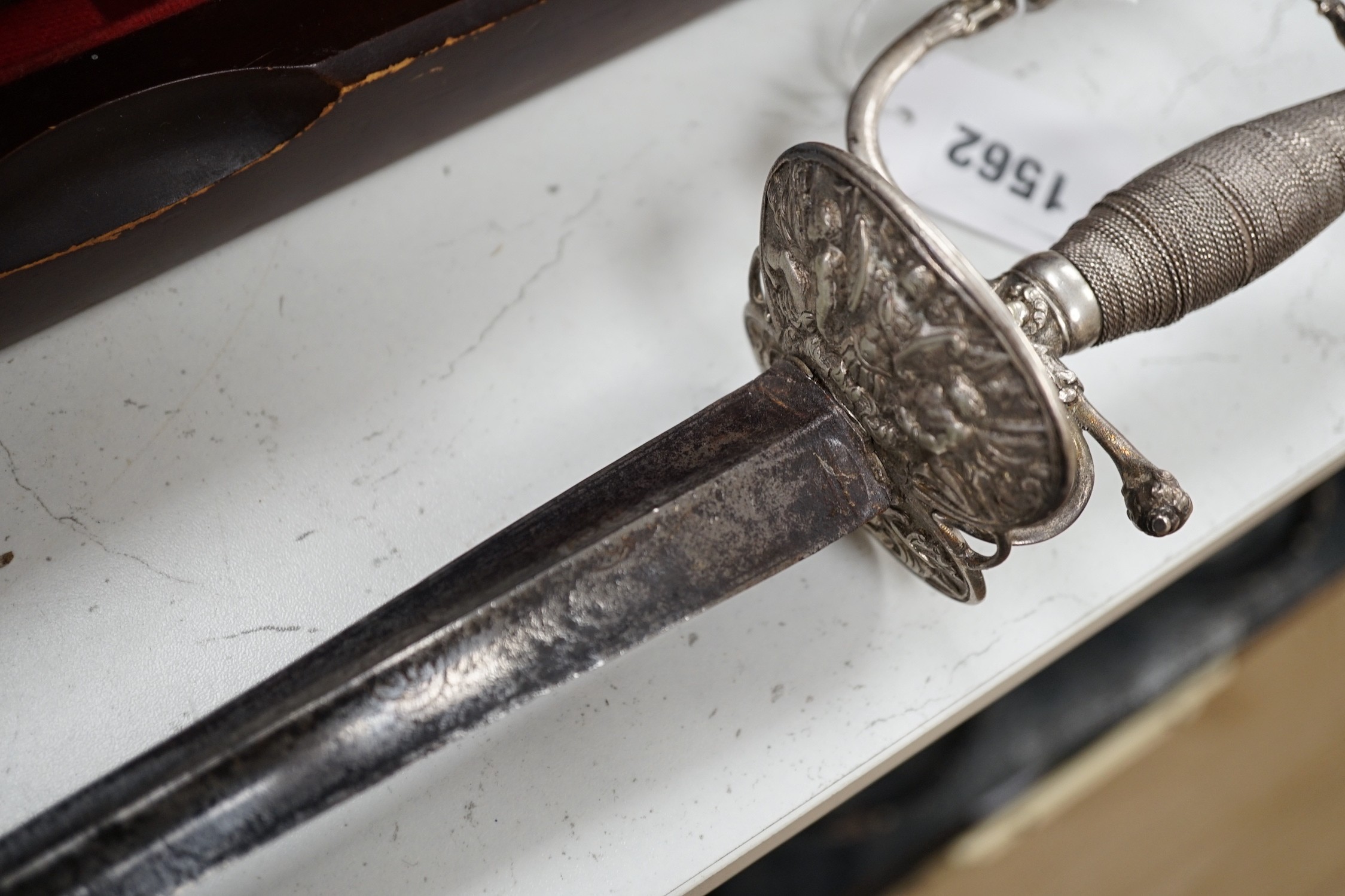 A George III silver hilted short sword, length 81cms